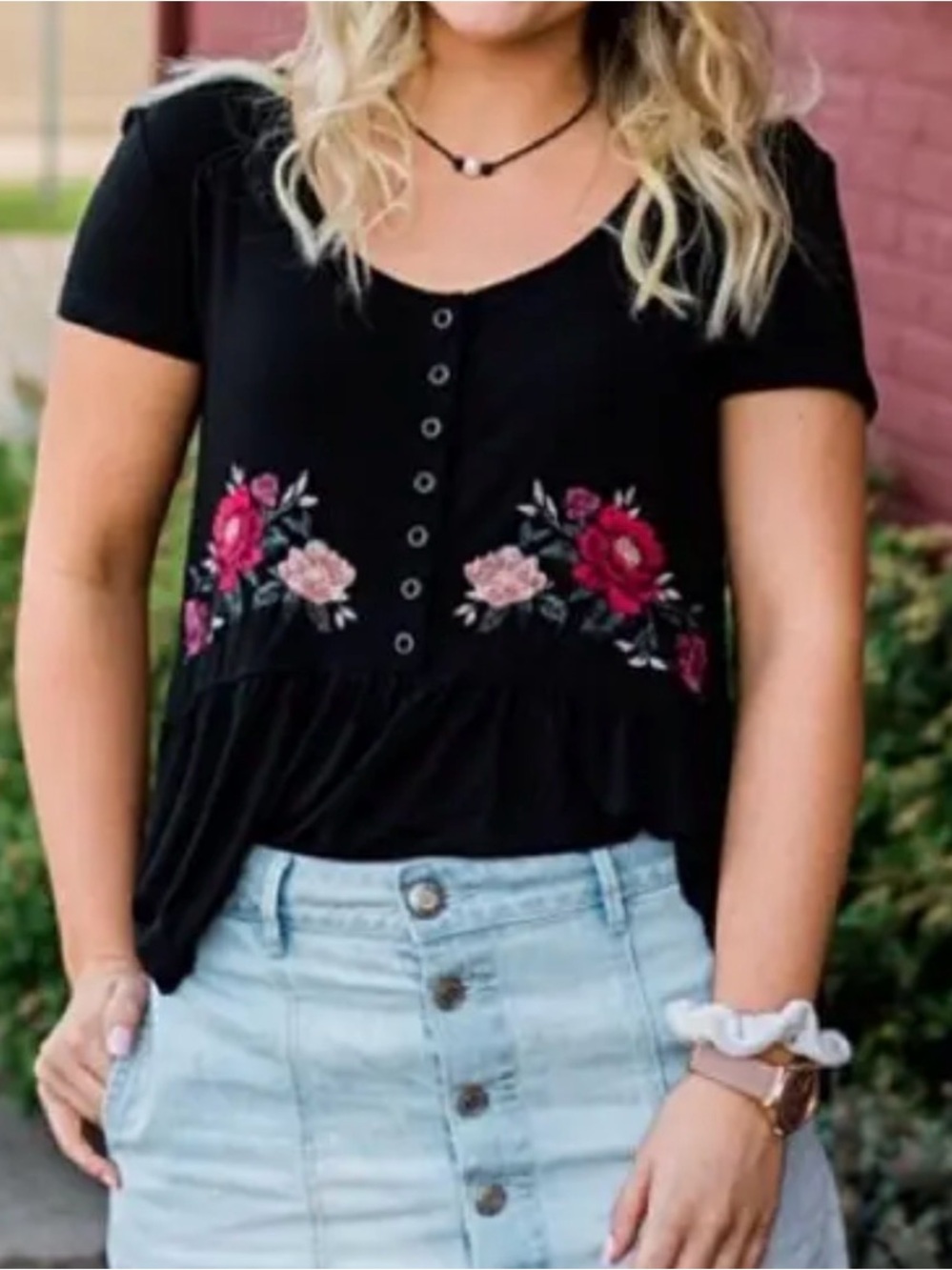 American Eagle Outfitters Vintage Embroidered Soft and Sexy Peplum Tee